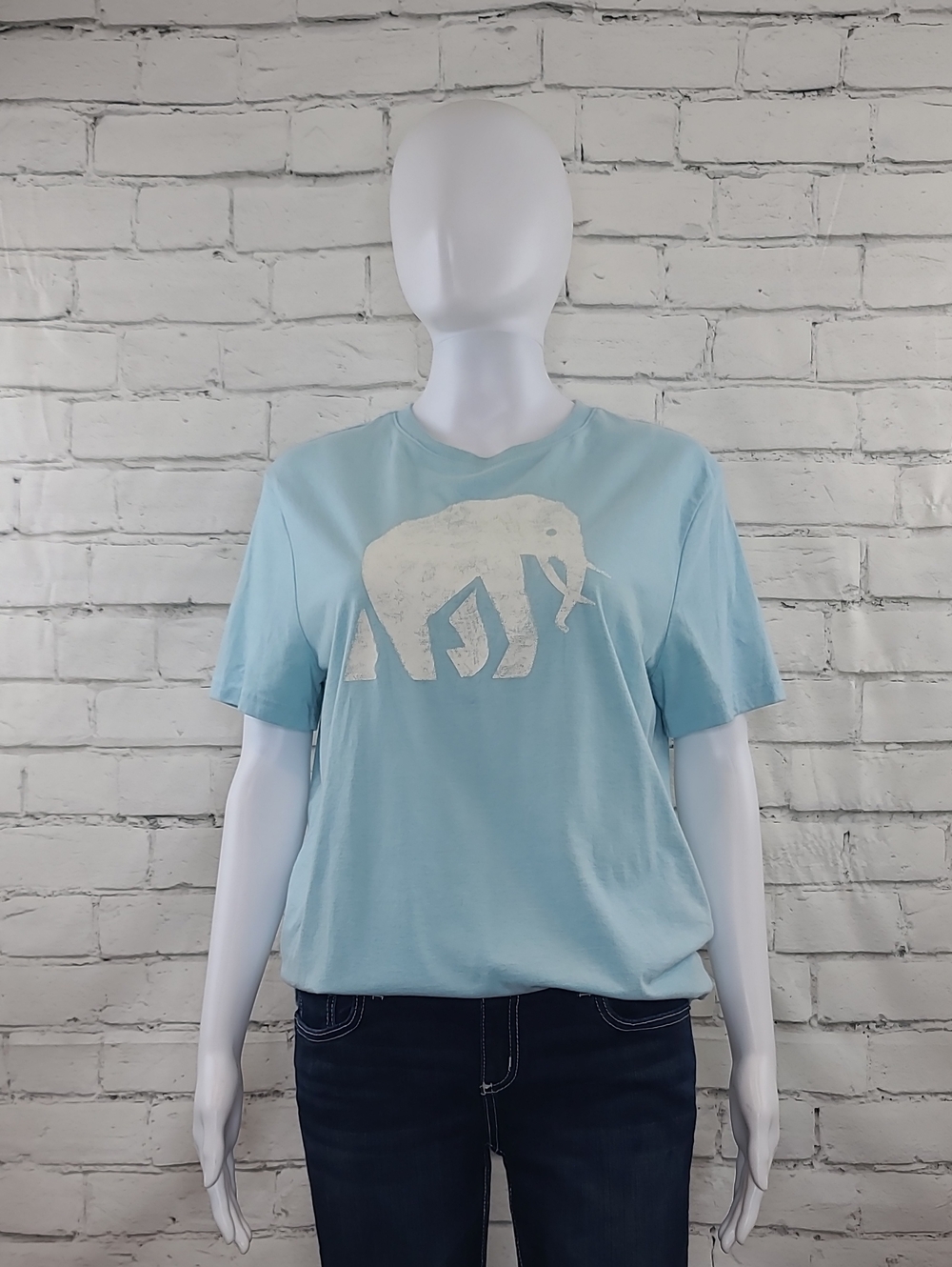 Banana Republic Mens Cotton Crew Neck Short Sleeve Elephant Graphic Tee Lt Blue